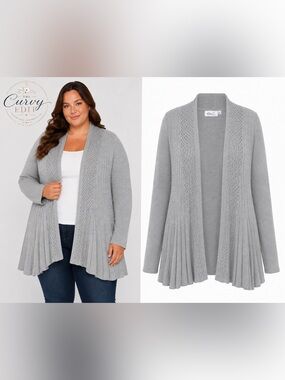 Kim Rogers Woman Open Front Knit Cardigan Sweater 1X Gray Lightweight Staple